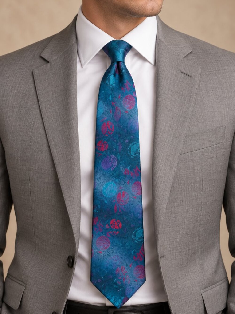 Giovani Milano Men's Teal Blue Abstract Pattern Necktie Retro